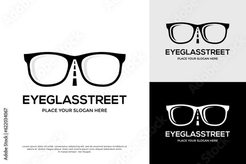 Eyeglass street vector logo template. This design use glasses and street symbol. Suitable for business.