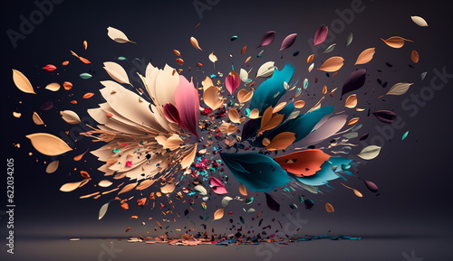 A whirlwind of multi-colored petals of different flowers.Generative AI