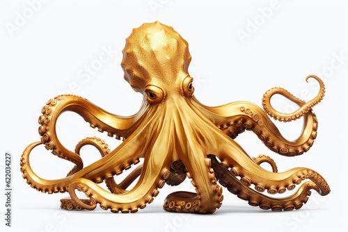 gold octopus on a white background Generative AI 
