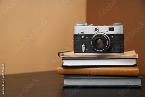 Concept of leisure and photo hobby with retro photo camera