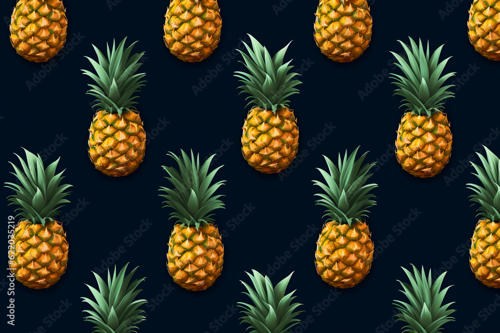 pineapple pattern on a dark blue background, AI generated pineapple pattern on a dark blue background, AI generated
