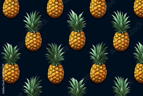 pineapple pattern on a dark blue background, AI generated