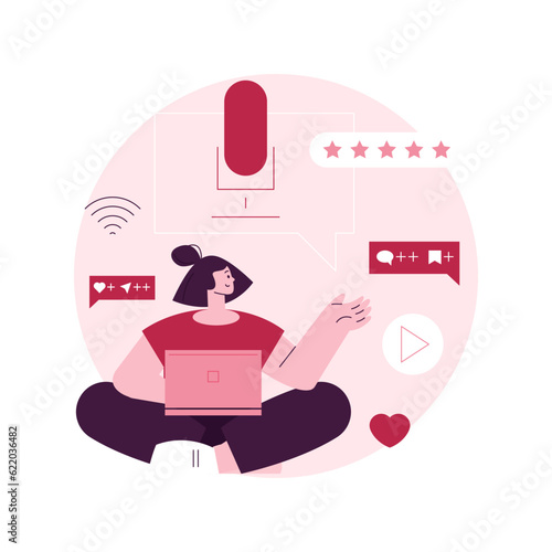 Podcast content abstract concept vector illustration. Branded podcast creation, engaging marketing content production, promotion strategy, monetization, social media planner abstract metaphor.