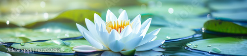 Tranquil Oasis: White Lotus and Green Leaves in Pond