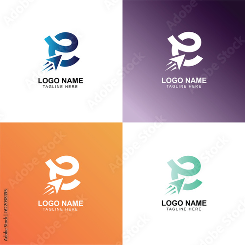 E letter Free vector set of e-commerce logo templates

