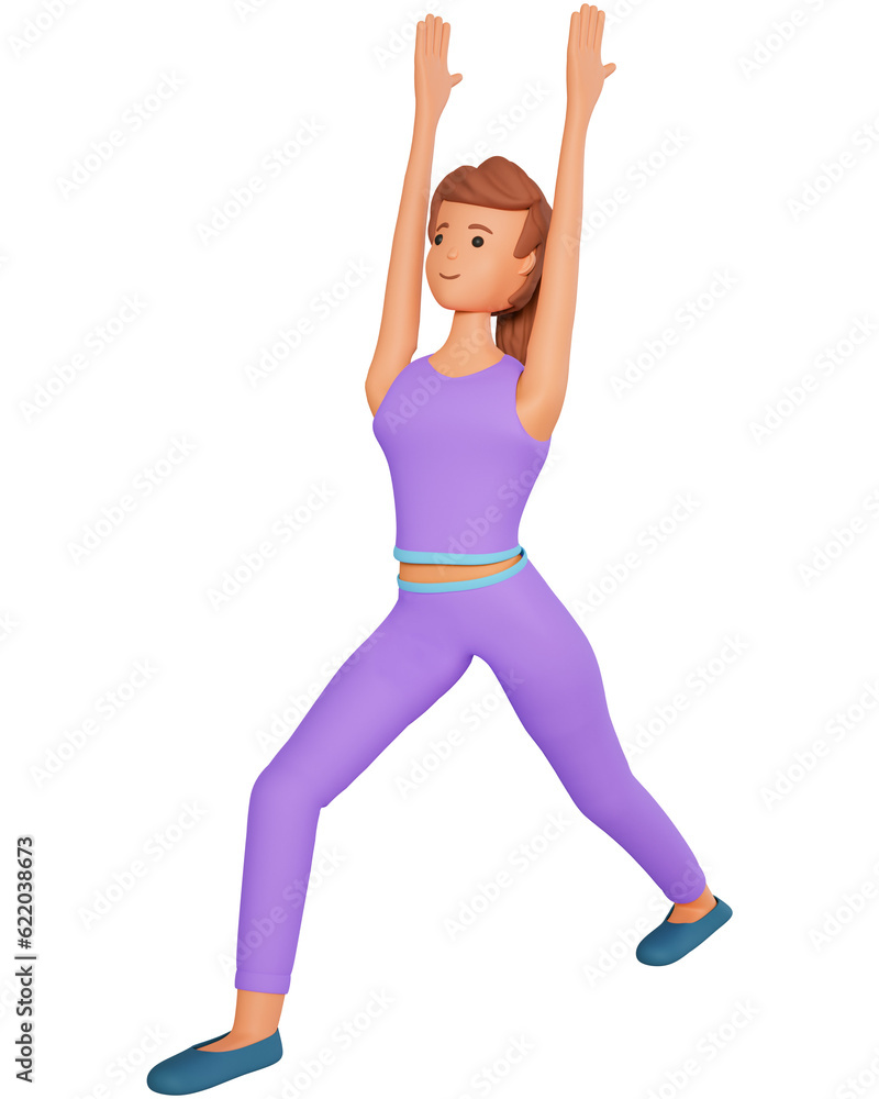 3d illustration of woman doing yoga exercise. An adult girl doing stretching exercise of yoga 3d illustration