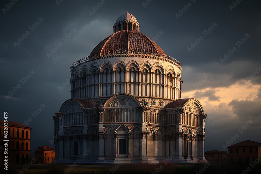Fototapeta premium Landmarks of Pisa under a dramatic light, Tuscany - Generative AI