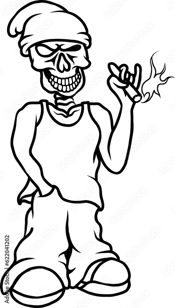 vector outline smoking skull illustration design