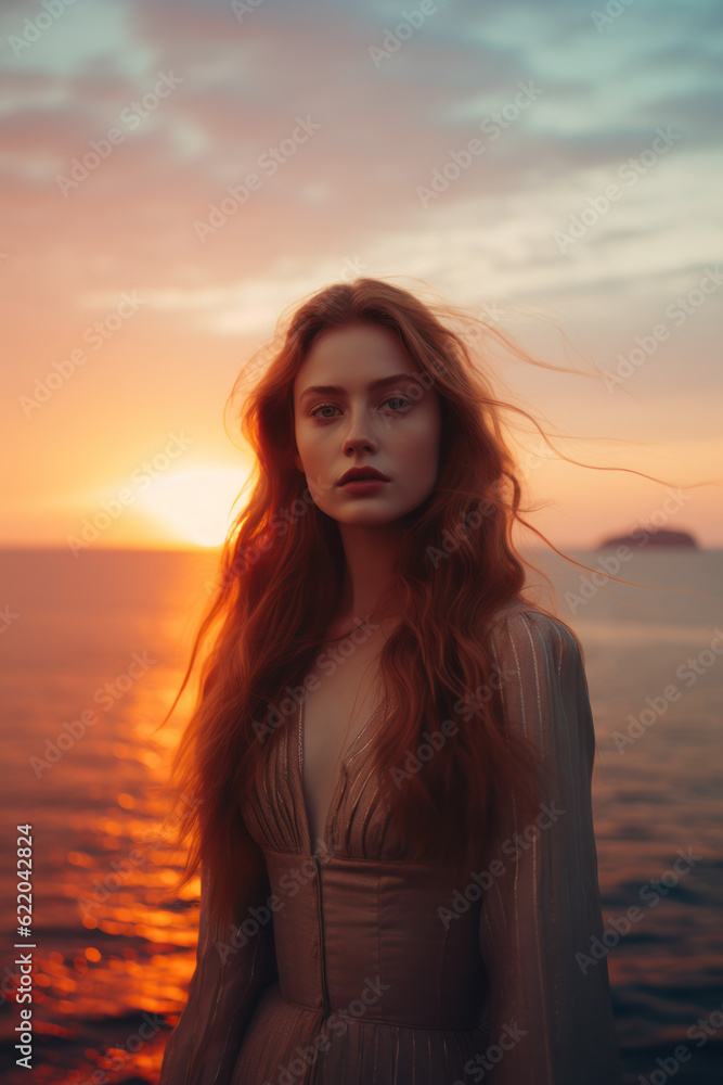 illustration of a woman/book character in formal clothes overlooking the coastline during sunset looking lost/sad/thoughtful reminding of Scottish landscapes illustration of a woman/book character in formal clothes overlooking the coastline during sunset looking lost/sad/thoughtful reminding of Scottish landscapes