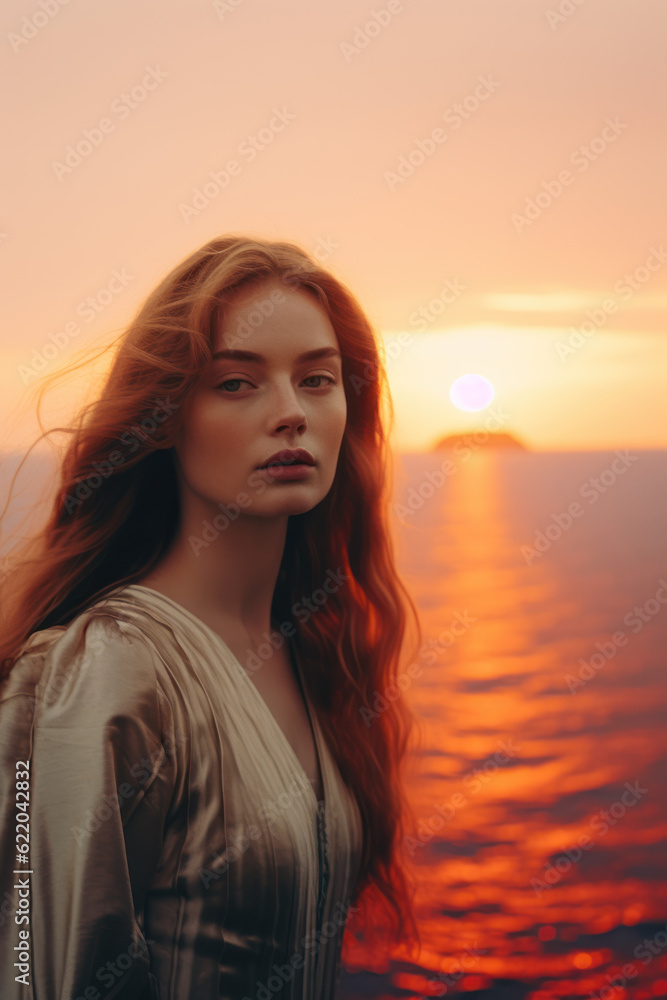 illustration of a woman/book character in formal clothes overlooking the coastline during sunset looking lost/sad/thoughtful reminding of Scottish landscapes illustration of a woman/book character in formal clothes overlooking the coastline during sunset looking lost/sad/thoughtful reminding of Scottish landscapes
