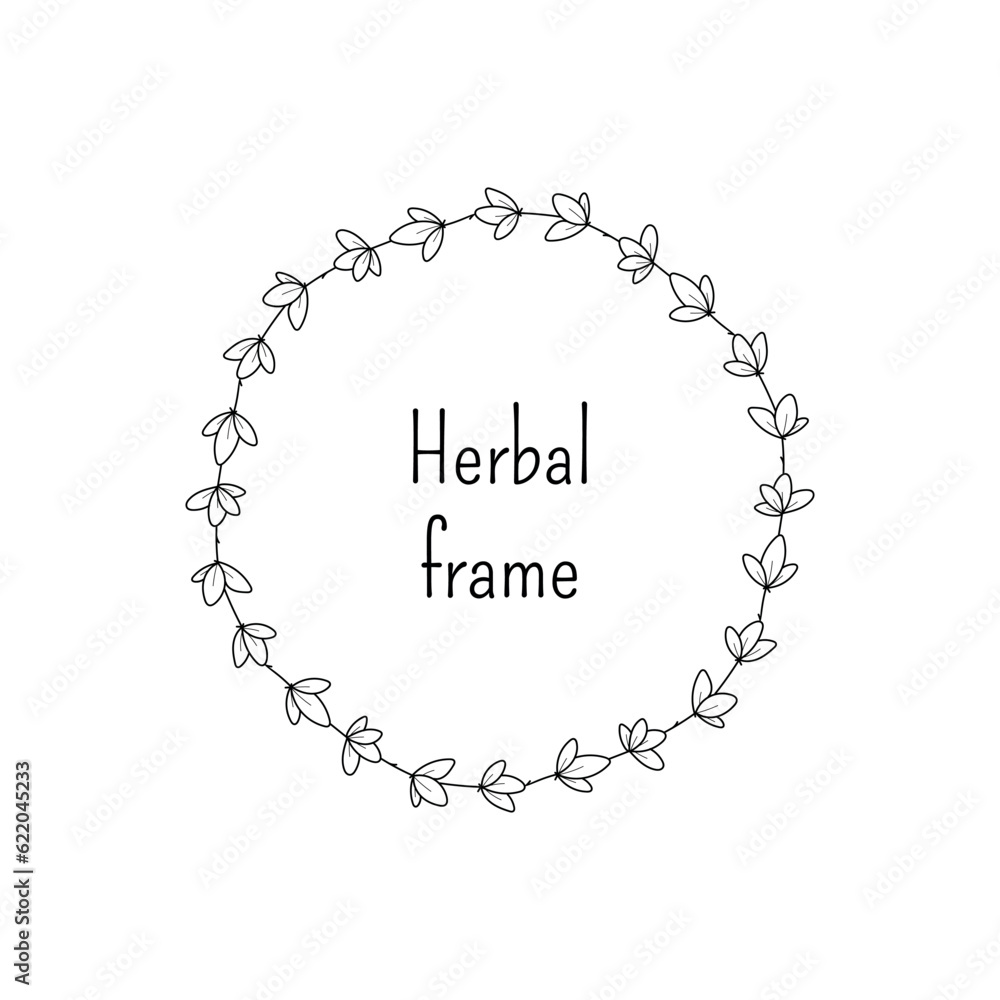 Sketch style minimalistic herbal wreath isolated on white background. Vector hand drawn graphic for logo, monogram design creation and spring or summer design Sketch style minimalistic herbal wreath isolated on white background. Vector hand drawn graphic for logo, monogram design creation and spring or summer design