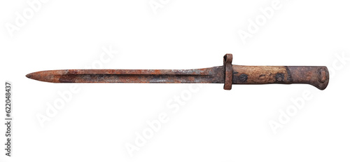 Old military bayonet weapon isolated on a transparent background