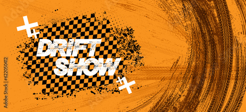 Slika na platnu Auto sport grunge banner with tire tracks, drift show, racing, rally