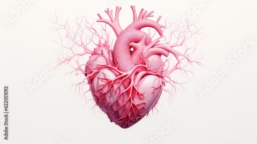 Human heart on white background, Colored, creative illustration in futuristic style. Visual for design of medical