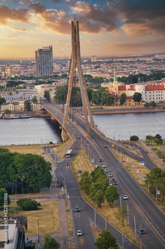 Old Town of Riga on dramatic sunrise, Latvia