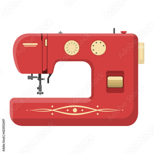 Sewing machine isolated on white background. Modern machine for sewing icon. Mechanical device for stitching fabric and creating garments. Equipment of a dressmaker. Vector illustration