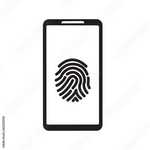 Icono de un teléfono inteligente con una  huella dactilar. Vector
