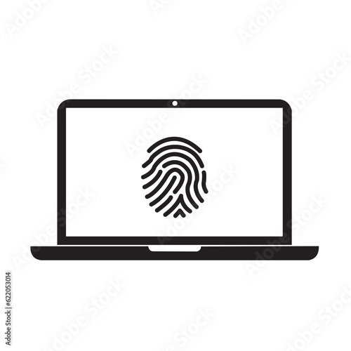 Icono de una computadora con una huella dactilar. Vector