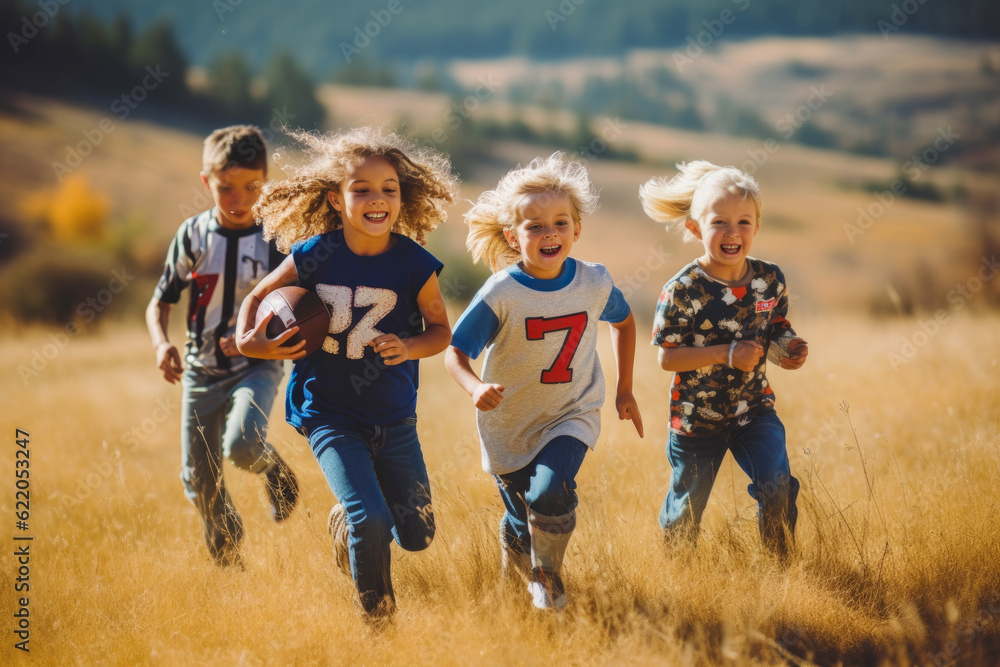 Fototapeta premium Happy children spending time together - Generative AI