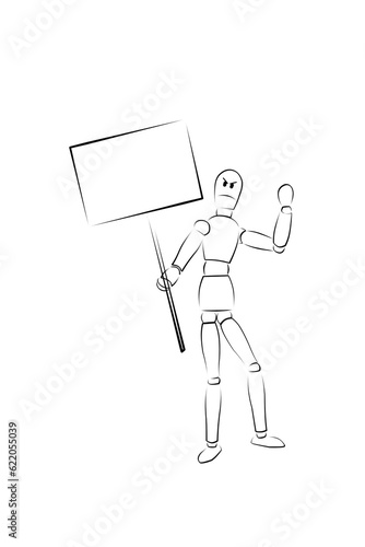 protesting hand-drawn man with a dissatisfied expression on his face