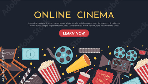 Online cinema elements banner concept
