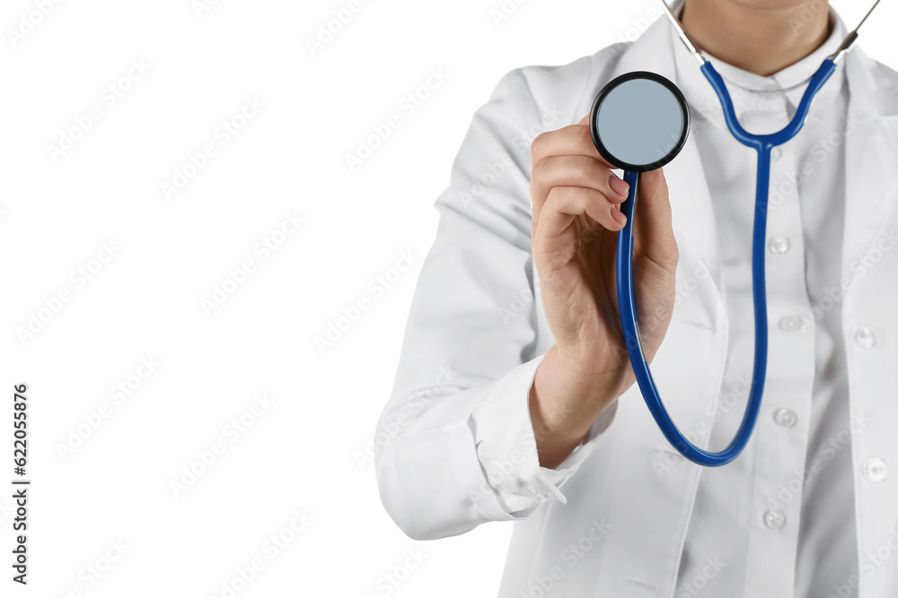 Female doctor with stethoscope isolated on white background Female doctor with stethoscope isolated on white background