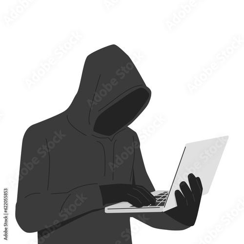 Hacker, Cyber criminal with laptop stealing user personal data. Hacker attack and web security.