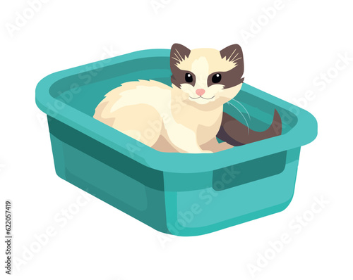 Cute kitten sitting with bucket icon