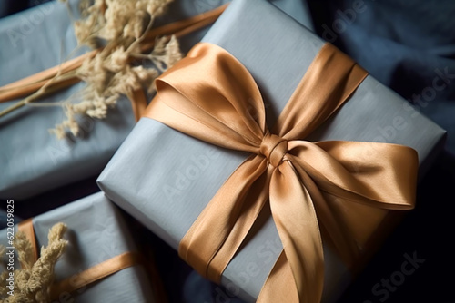 Holiday gifts and presents, blue gift boxes as surprise present for baby shower, birthday, Christmas, boxing day, wedding and holidays shopping, generative ai