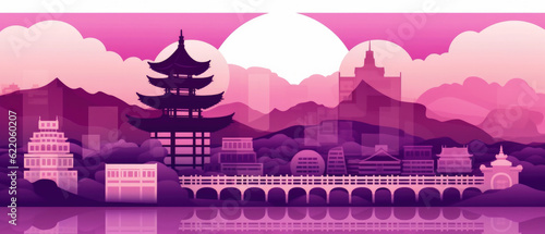 South Korea Landmarks Skyline Silhouette Style  Colorful  Cityscape  Travel and Tourist Attraction - Generative AI