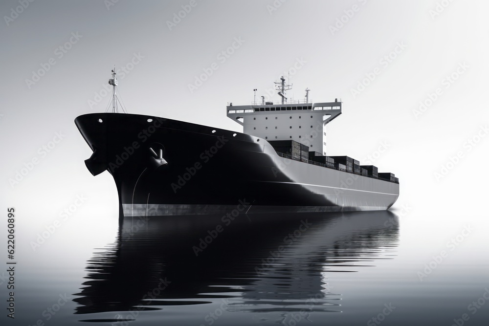 black cargo ship in the sea, Black Symbol of a Modern Cargo Ship on a ...