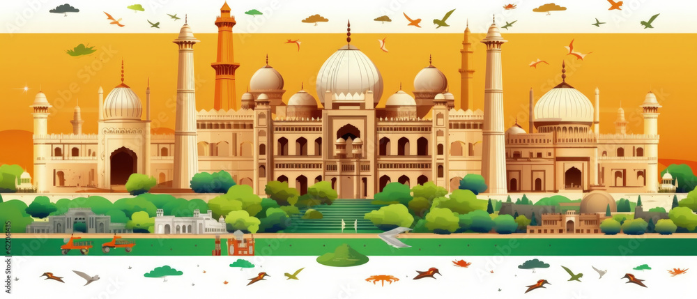 Pakistan Famous Landmarks Skyline Silhouette Style, Colorful, Cityscape, Travel and Tourist Attraction - Generative AI
