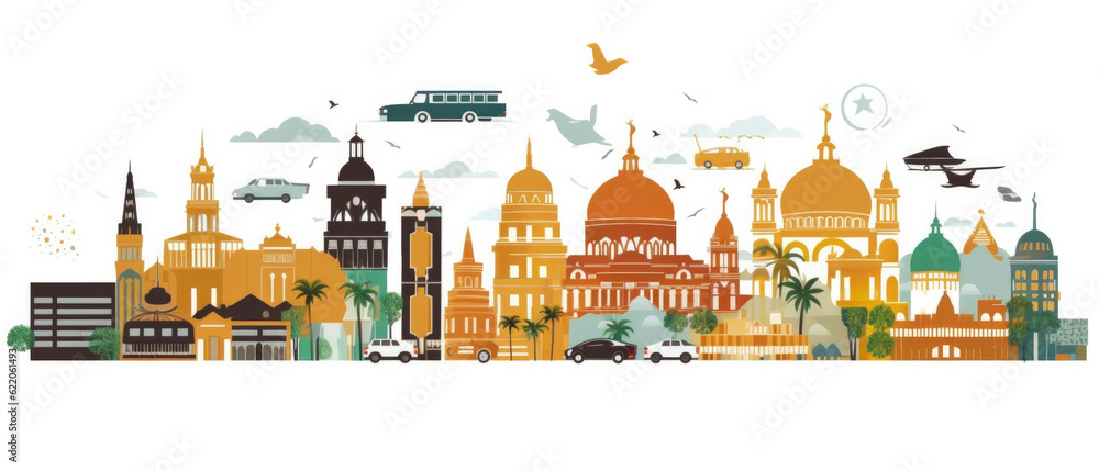 Peru Famous Landmarks Skyline Silhouette Style, Colorful, Cityscape, Travel and Tourist Attraction - Generative AI