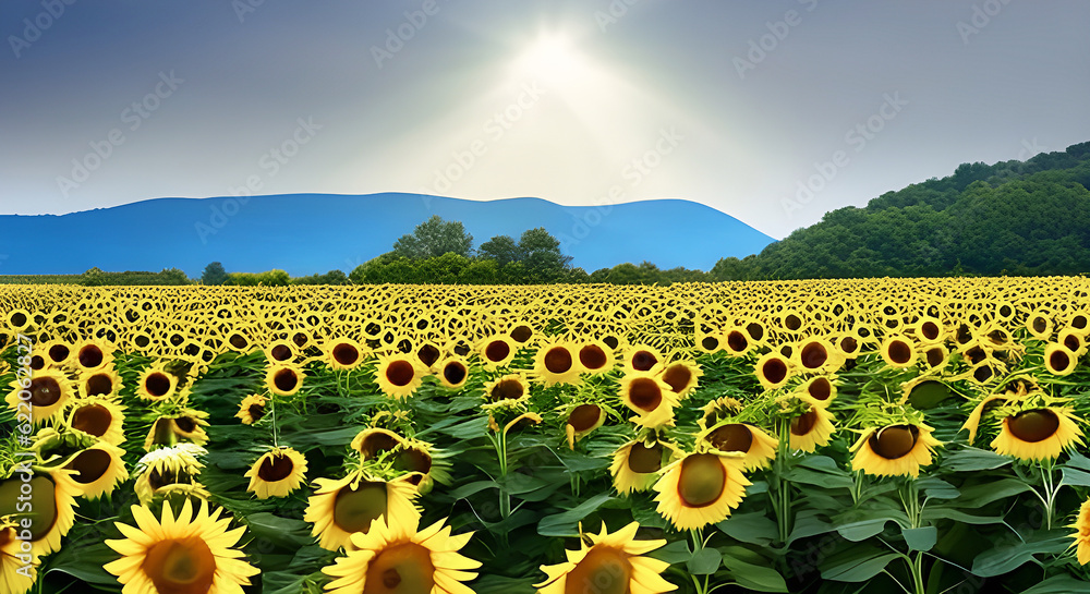 Illustration of a large field of sunflowers