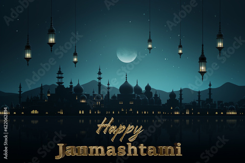 Krishna janmashtami, yearly Hindu festival that celebrates the birth of Krishna, the eighth incarnation of Vishnu, supreme God, of the Vaishnava tradition of Hinduism, Religious cultural. photo