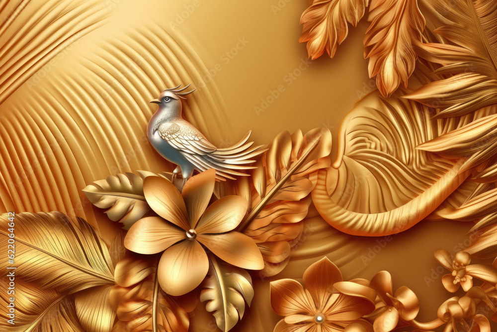 Opulent summer-themed background and vector wallpaper adorned with luxurious golden metallic accents. Generative Ai, Ai.