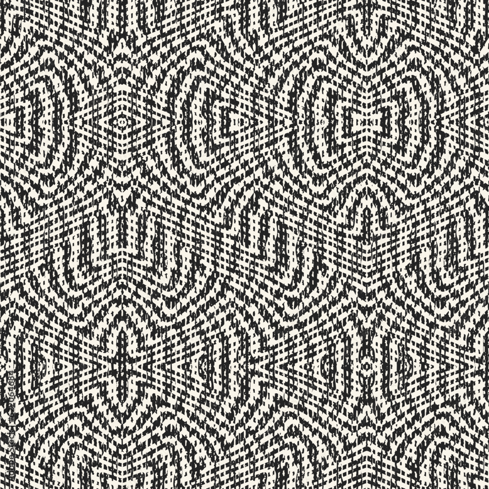 Monochrome Irregular Mesh Textured Kaleidoscope Pattern