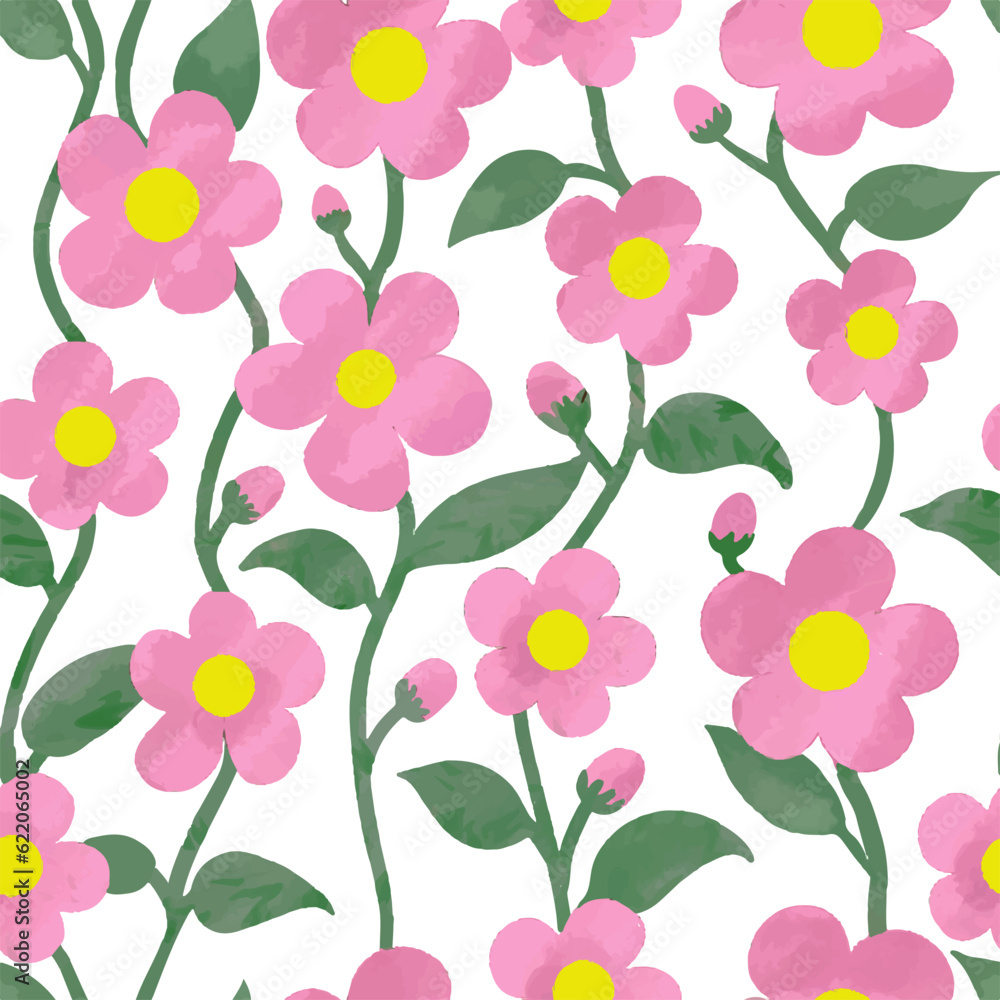 FLOWERS WITH STEMS AND LEAVES. SEAMLESS PATTERN ON A TRANSPARENT BACKGROUND.
