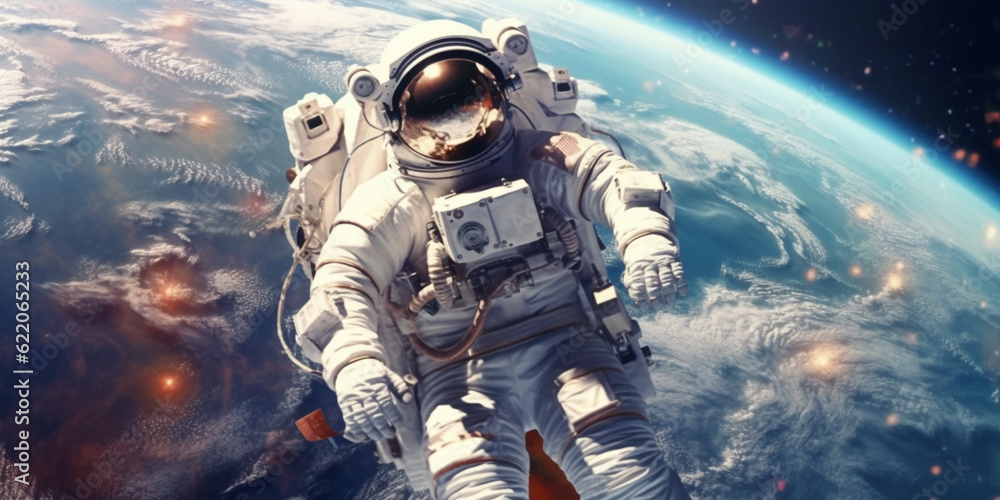 Astronaut in the outer space over the planet Earth Astronaut in the outer space over the planet Earth