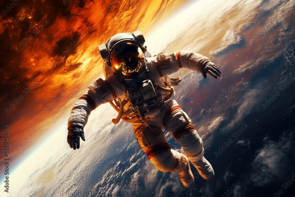 Astronaut in the outer space over the planet Earth Astronaut in the outer space over the planet Earth