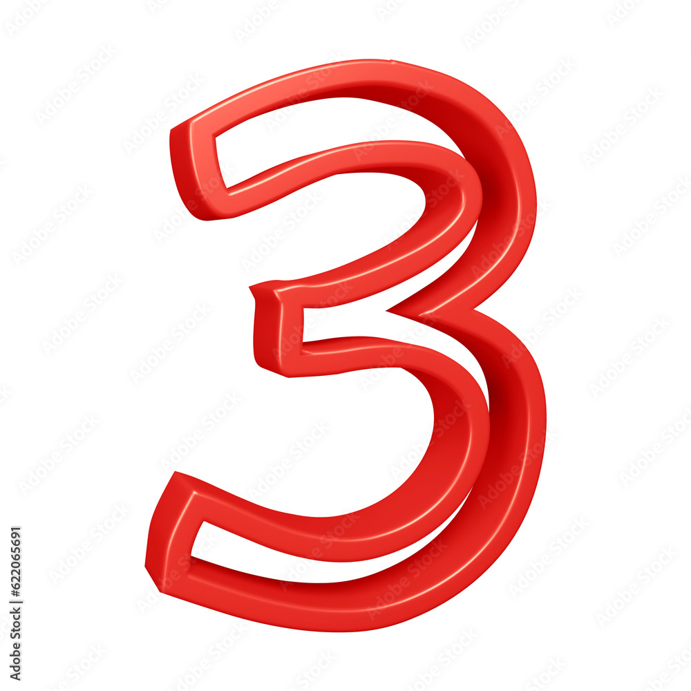 3d red number 3 design for math, business and education concept 3d red number 3 design for math, business and education concept