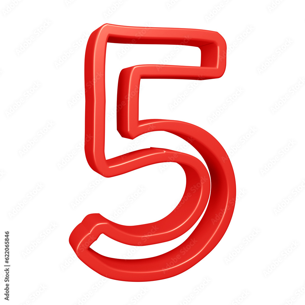 3d red number 5 design for math, business and education concept 3d red number 5 design for math, business and education concept