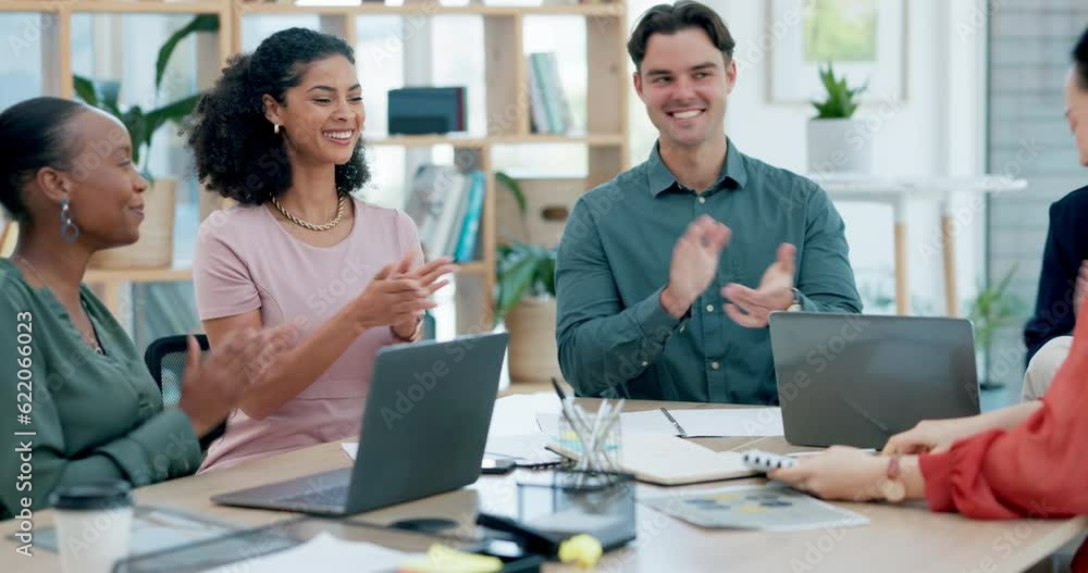 Applause, handshake and business people in office for b2b deal, partnership or agreement. Clapping, shaking hands and women with welcome, thank you or hiring celebration, interview or team success Applause, handshake and business people in office for b2b deal, partnership or agreement. Clapping, shaking hands and women with welcome, thank you or hiring celebration, interview or team success