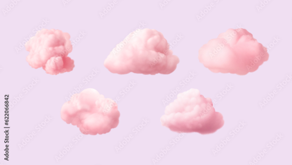 Set of realistic pink soft clouds. Vector illustration. Set of realistic pink soft clouds. Vector illustration.