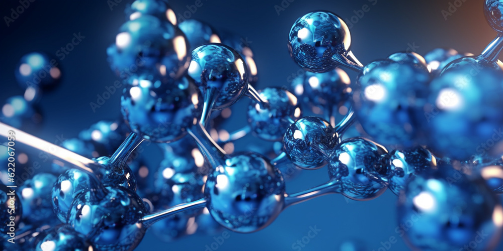Blue molecule structure 3D illustration Blue molecule structure 3D illustration