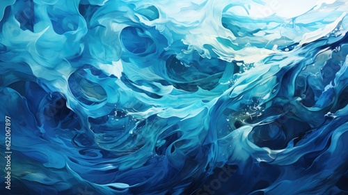 Wide - angle shot, shimmering ocean of deep blues and turquoise hues, abstract water ripple background. Generative AI