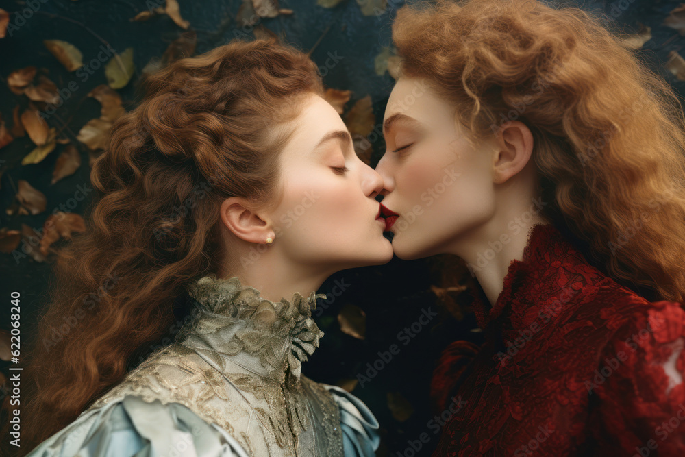 two female friends/models/lgbtq couple in magazine editorial fashion/beauty photo shoot standing embracing/kissing film photography look - generative ai art two female friends/models/lgbtq couple in magazine editorial fashion/beauty photo shoot standing embracing/kissing film photography look - generative ai art