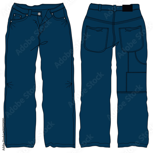 Silhouettes or technical lines of jean pants with seasonal cuts and pockets for men, boys, girls or women.