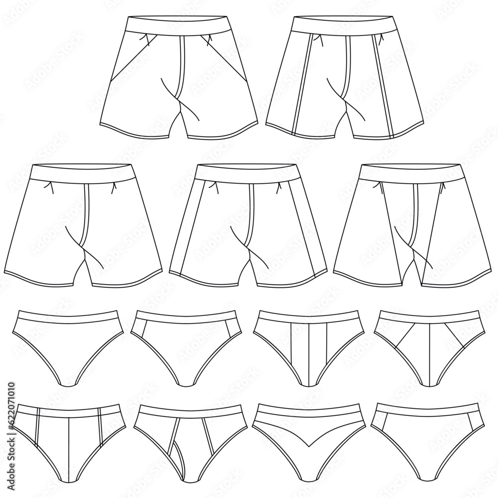 Men's underwear changes flat vector icons. Collection of modern men's