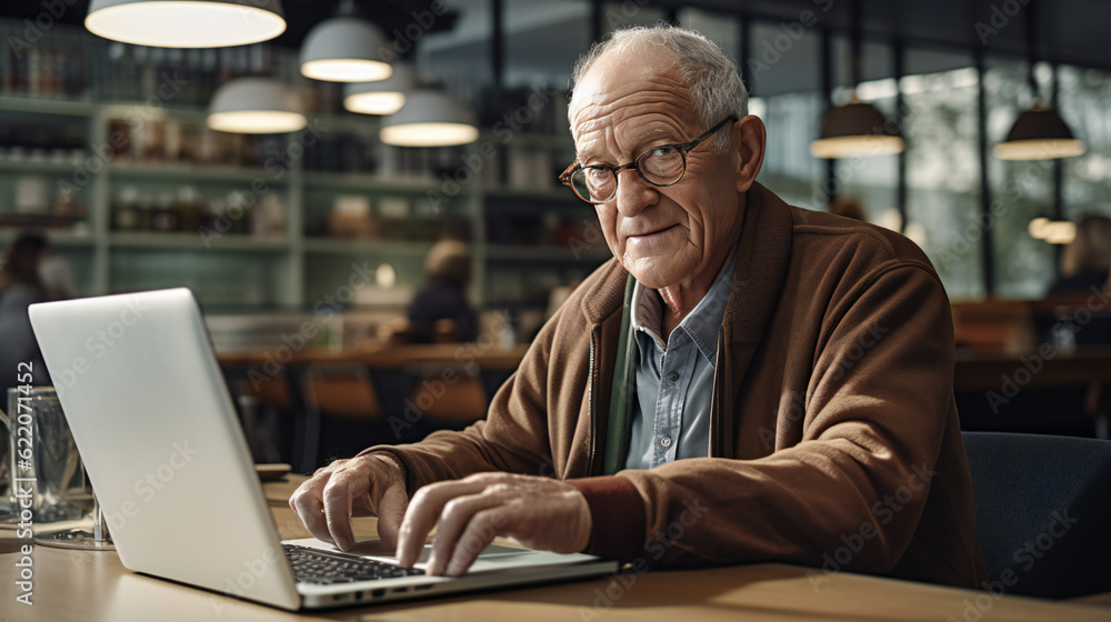 Old man having problems with using a Computer, confusion, looking at Camera Old man having problems with using a Computer, confusion, looking at Camera